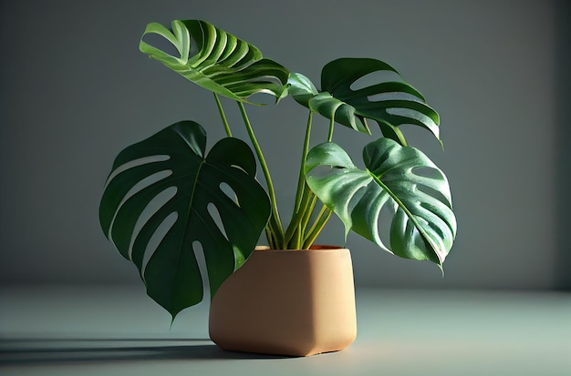 Une plante dans un pot avec une feuille dessus