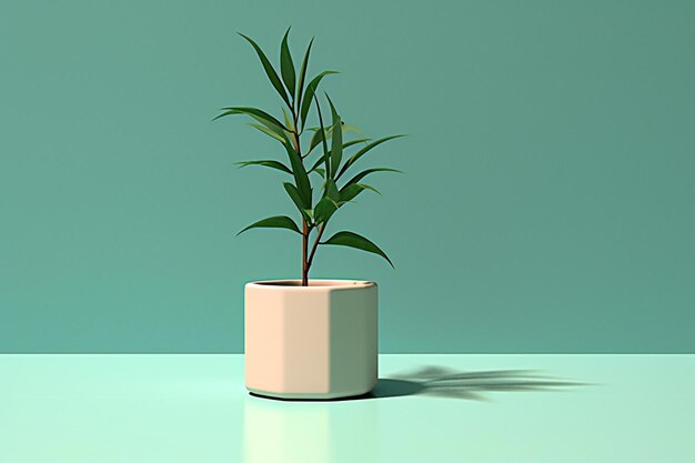 Une plante dans un pot sur un fond vert