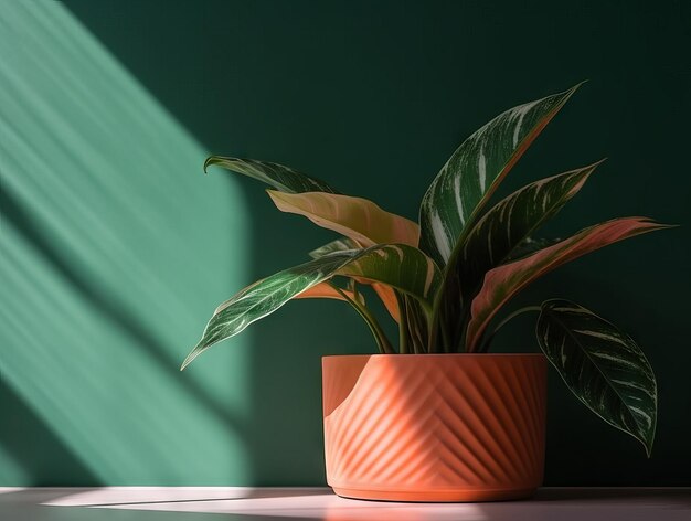 Une plante dans un pot avec un rayon de soleil dessus