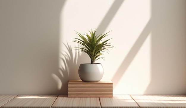 Une plante dans un pot sur une table en bois