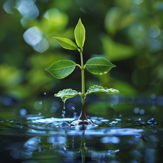 une plante est aspergée de gouttes d'eau