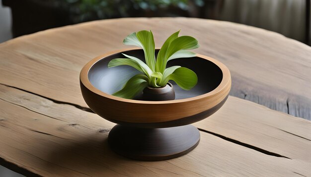 une plante est dans un bol sur une table