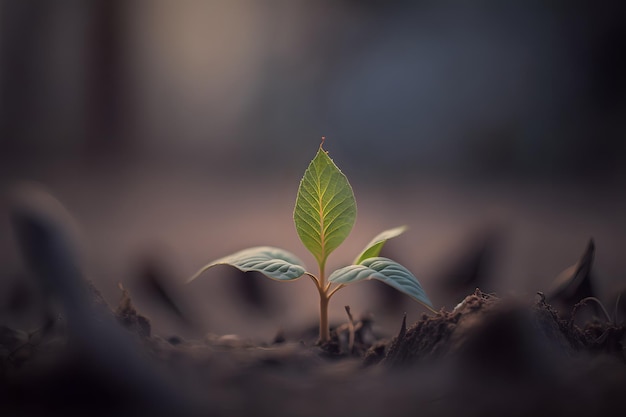 Une plante avec une feuille verte au milieu du sol