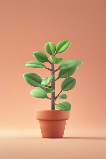 une plante avec des feuilles vertes dans un pot avec un fond rose3d illustration de rendu de mignon en pot p