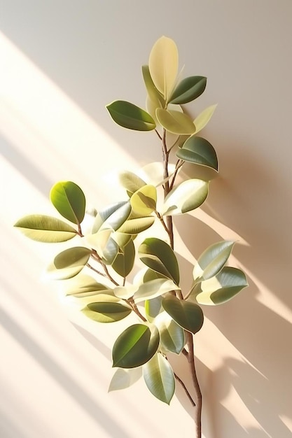 une plante avec des feuilles vertes et une ombre sur le mur