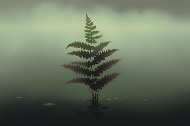 Une plante feuillue est dans l'eau avec le mot fougère dessus.