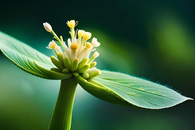 Une plante avec une fleur qui a un centre jaune