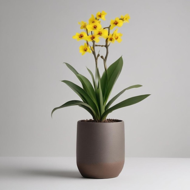 Photo une plante avec des fleurs jaunes dans un pot brun