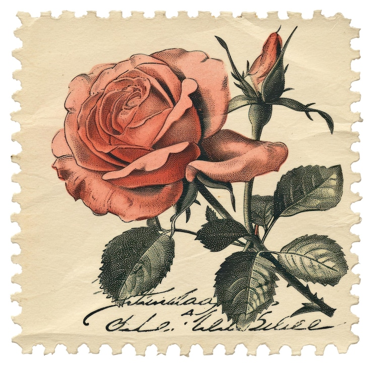 Photo plante de fleurs de rose à timbre vintage de png