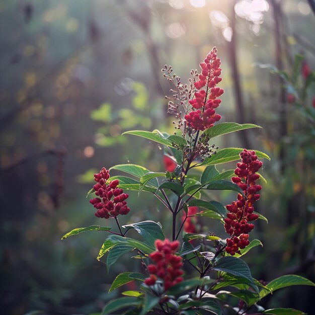 Photo une plante avec des fleurs rouges à la lumière du soleil