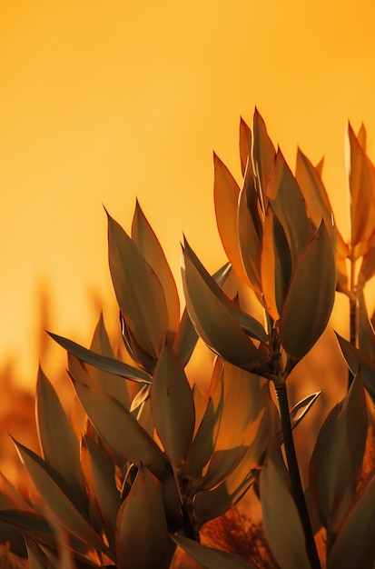 Une plante à fond orange et à fond jaune