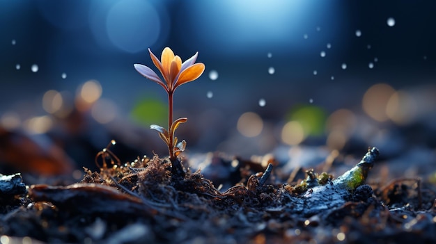 Plante de germination couverte de neige pendant la saison hivernale