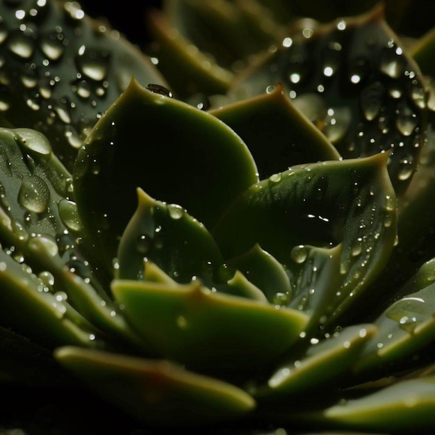 Une plante avec des gouttelettes d'eau dessus est recouverte de gouttelettes d'eau.