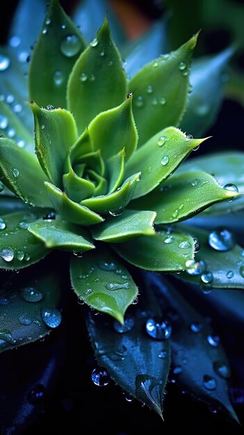 Une plante avec des gouttelettes d'eau dessus