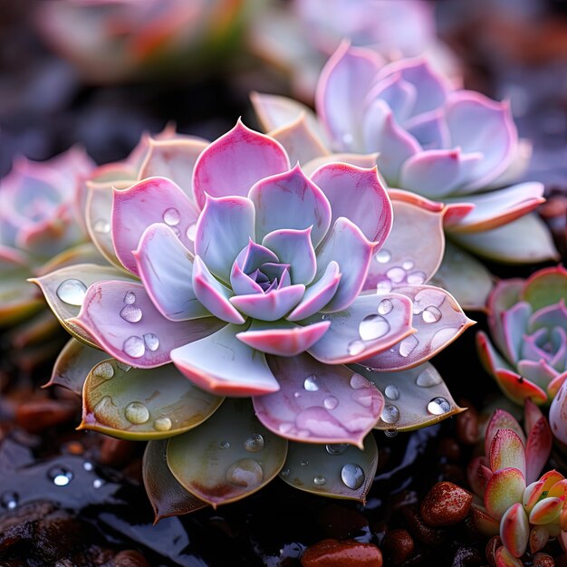 Photo une plante avec des gouttes d'eau et une goutte d'eau dessus