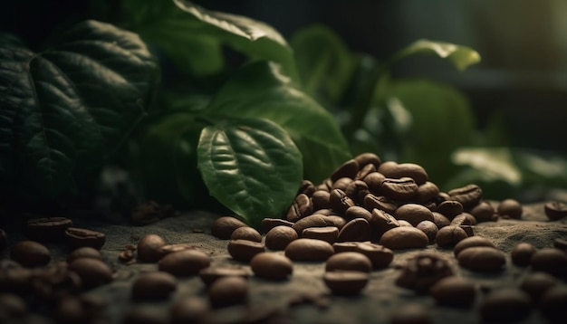 Plante de grain de café biologique fraîche et verte générée par l'IA