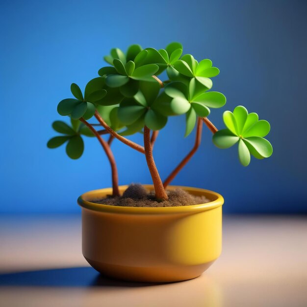 Plante d'intérieur dans un pot avec feuillage fleuri sur fond minimal