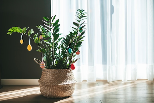 Plante d'intérieur décorée d'œufs de Pâques