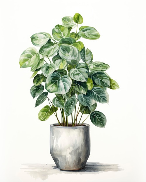 Plante d'intérieur en pot aquarelle isolée sur fond blanc