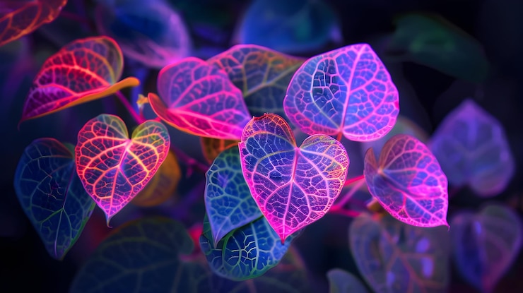 Photo une plante avec des lumières colorées brillantes qui montrent les couleurs de l'arc-en-ciel