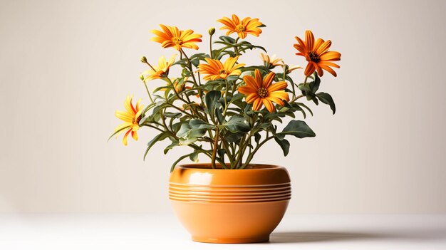 Plante de marguerite africaine sur un pot sur fond blanc