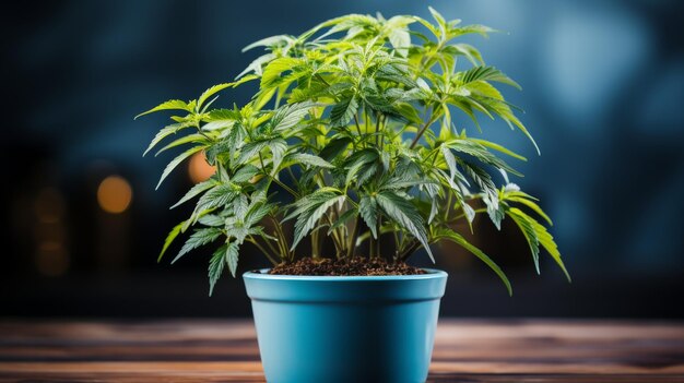 Plante de marijuana sur une table en bois