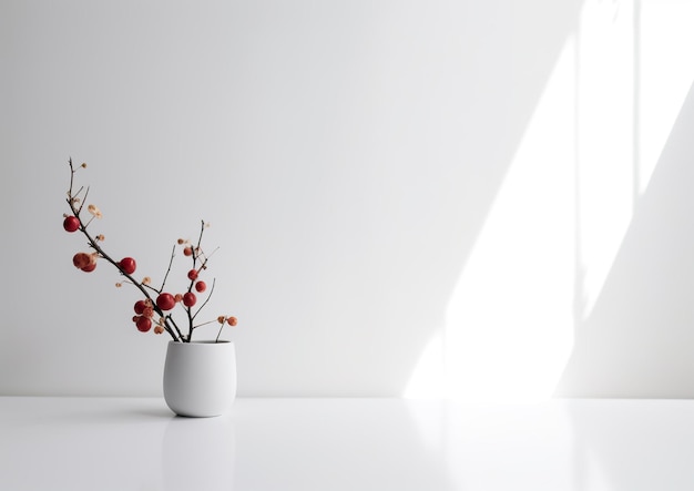 Plante minimaliste dans un bol Nature sereine dans une pièce blanche AI générative