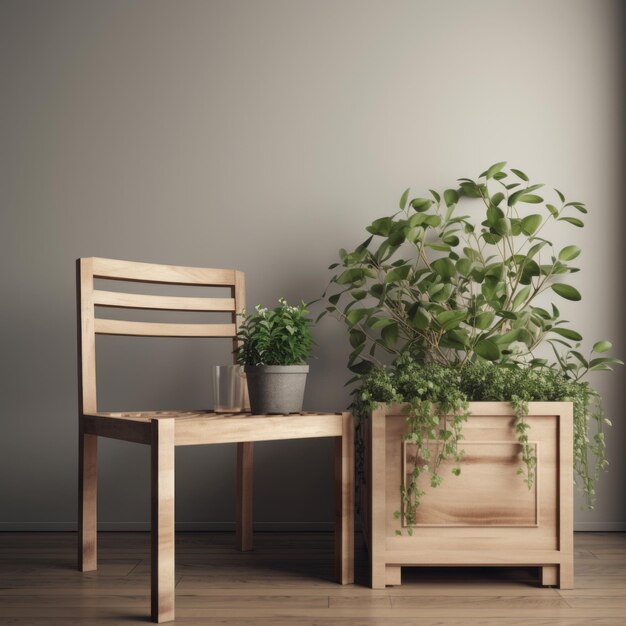 Plante moderne au milieu d'une chaise en bois parfaite pour la décoration intérieure