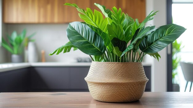 Photo une plante en pot assise sur une table en bois