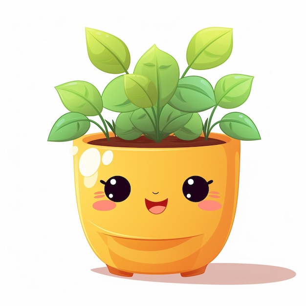 plante en pot de dessin animé avec des feuilles vertes et des yeux avec un sourire génératif ai