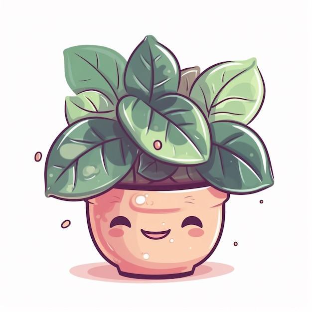 plante en pot de dessin animé avec un visage heureux et des feuilles vertes