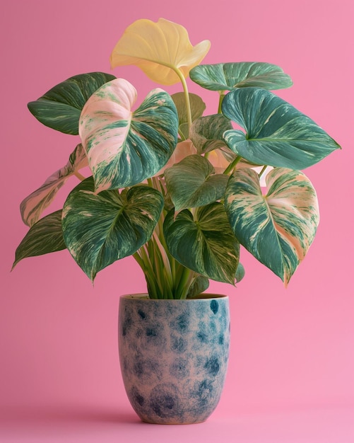 Photo une plante en pot avec des feuilles vertes sur un fond rose