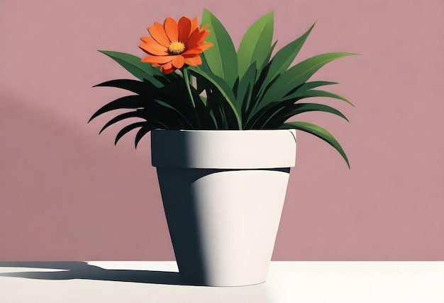 une plante en pot avec des fleurs d'orange sur une table blanche