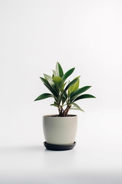 Une plante en pot avec un fond blanc