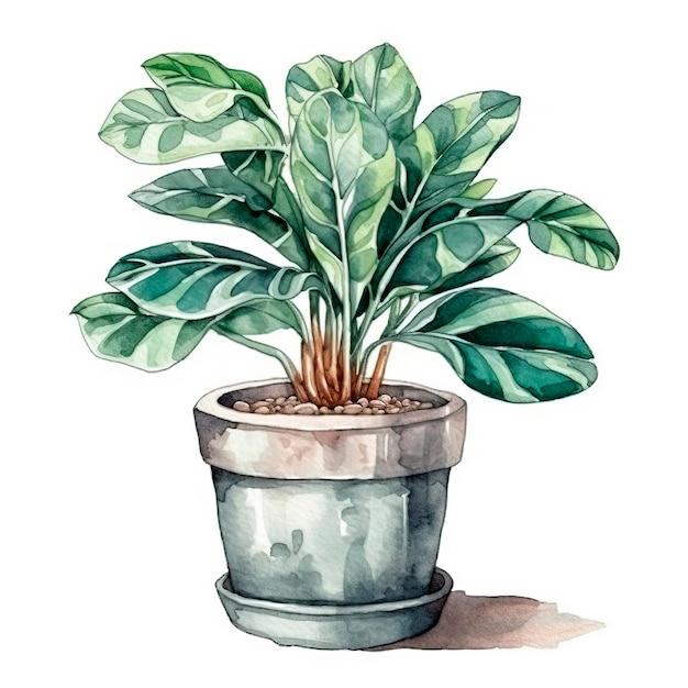 Plante en pot Illustration dessinée à la main sur fond blanc AI générative