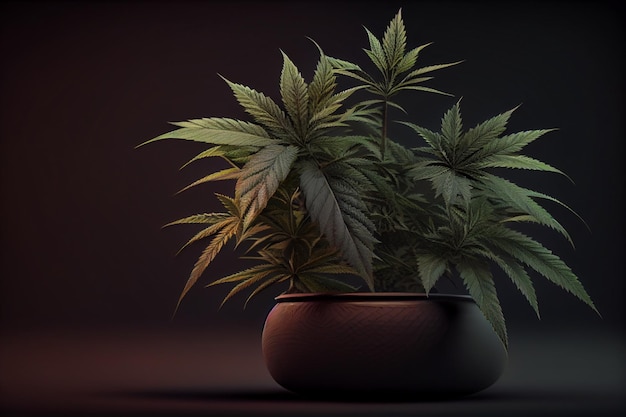 Une plante en pot avec le mot chanvre dessus