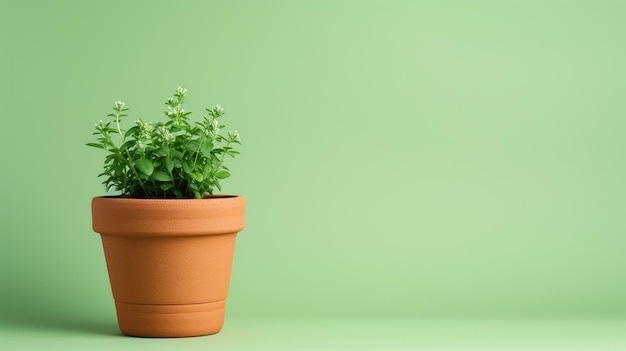 Plante en pot sur un simple fond vert