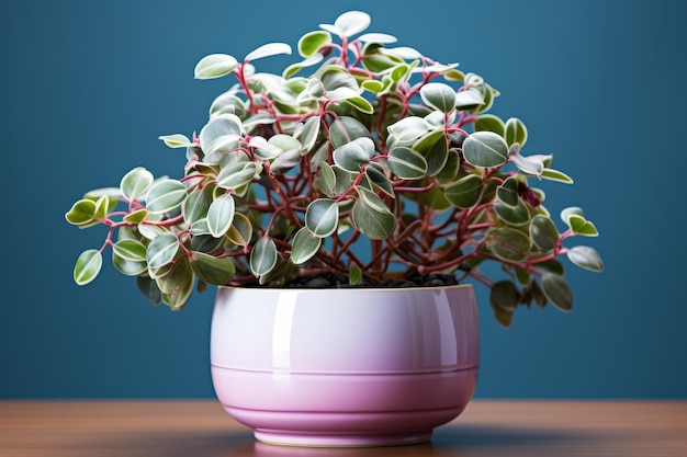 Une plante en pot sur une table en bois