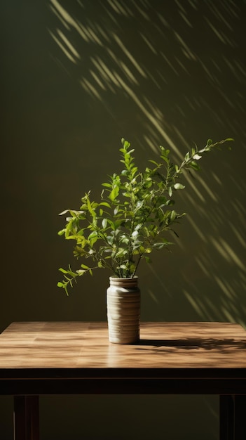 Une plante en pot sur une table en bois