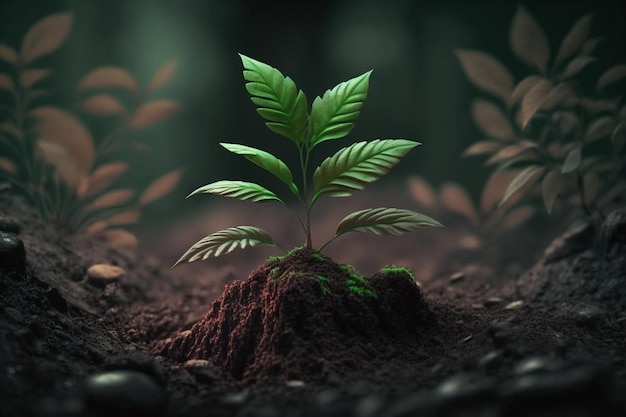 Plante poussant dans un terrain agricole ou une forêt avec la lumière du soleil pendant la journée La plante pousse Journée mondiale de la terre