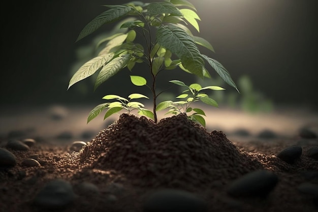 Plante poussant dans un terrain agricole ou une forêt avec la lumière du soleil pendant la journée La plante pousse Journée mondiale de la terre