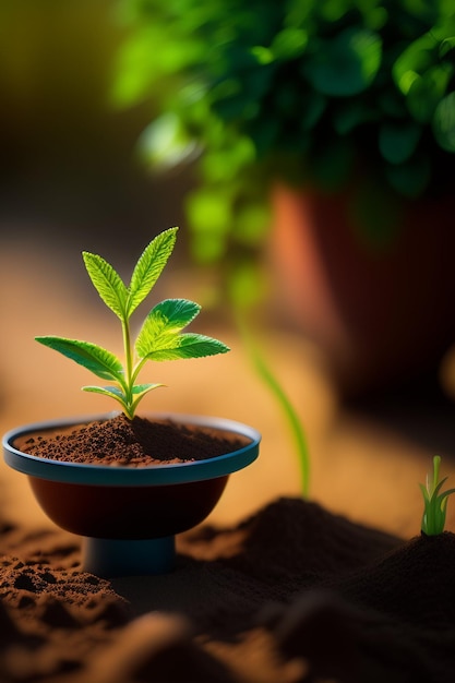 Une plante pousse dans un pot contenant une plante.