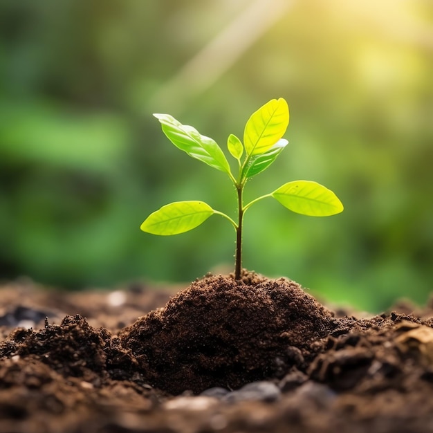 La plante pousse dans le sol agricole ou la forêt avec la lumière du soleil pendant la journée La plante pousse Journée mondiale de la terre