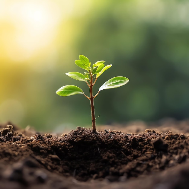 La plante pousse dans le sol agricole ou la forêt avec la lumière du soleil pendant la journée La plante pousse Journée mondiale de la terre