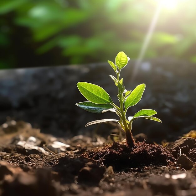 La plante pousse dans le sol agricole ou la forêt avec la lumière du soleil pendant la journée La plante pousse Journée mondiale de la terre