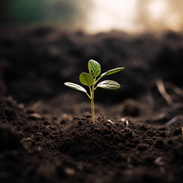 Une plante qui est dans la terre avec le mot "graine" dessus