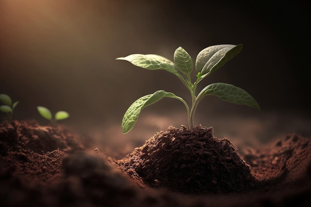 Une plante qui pousse dans un sol ensoleillé vert idée du Jour de la Terre