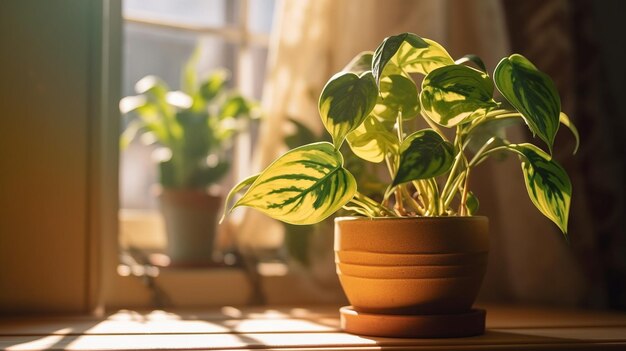 Une plante qui pousse dans le sol avec le soleil qui brille dessus