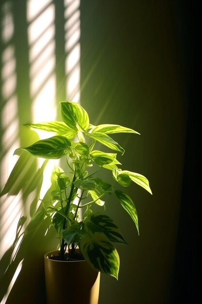 Une plante qui pousse dans le sol avec le soleil qui brille dessus