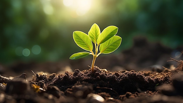 Une plante qui pousse dans le sol.